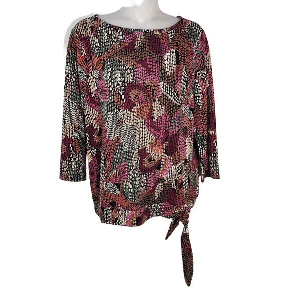 Chico's Women Tee Size 1 Medium CoziSoft Dot Floral Side Tie Boat Neck 570313206 - Picture 1 of 10